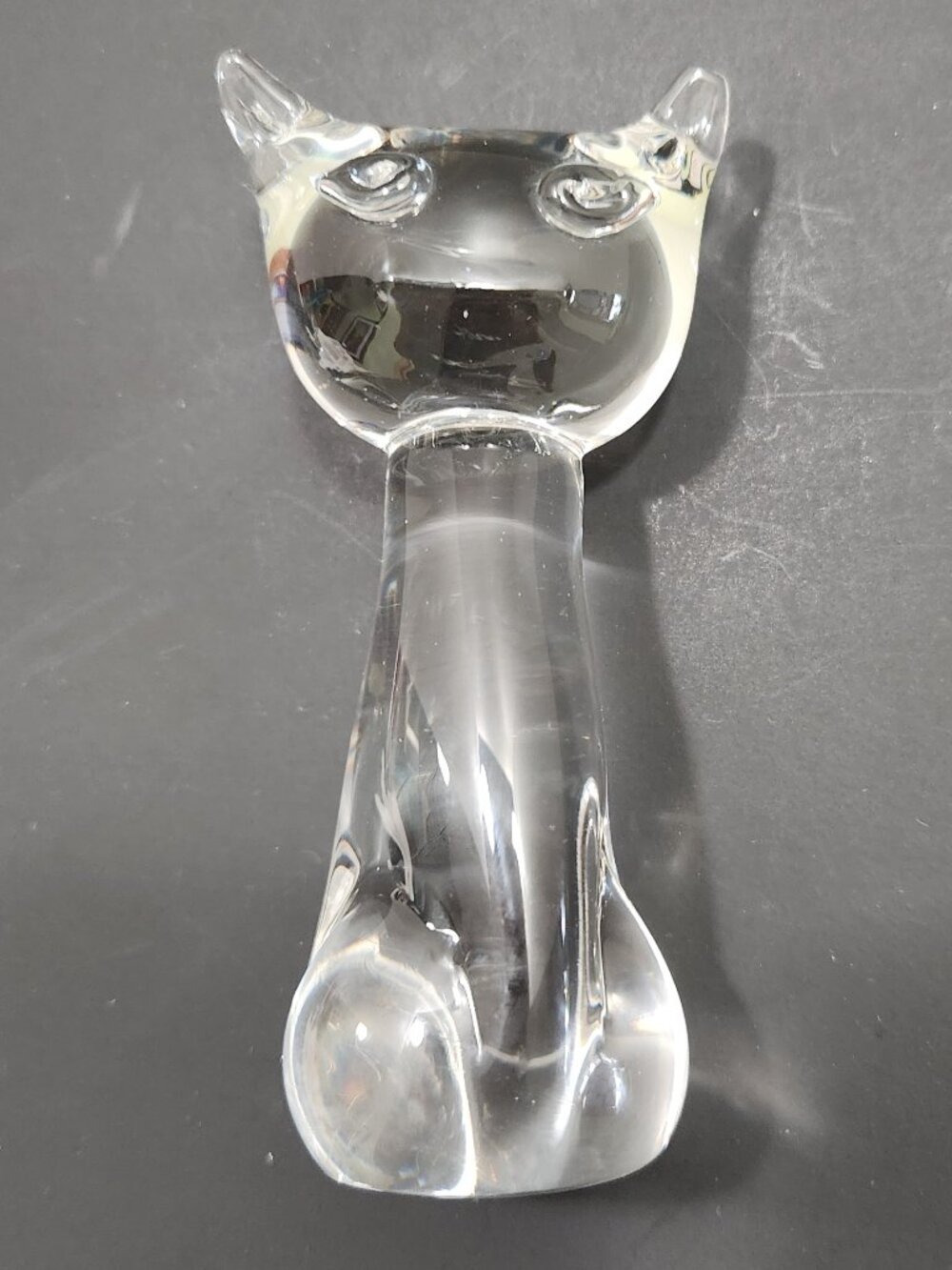 Vintage Clear Art Glass Cat Figurine Paperweight Mid-Century Modern 4.5"